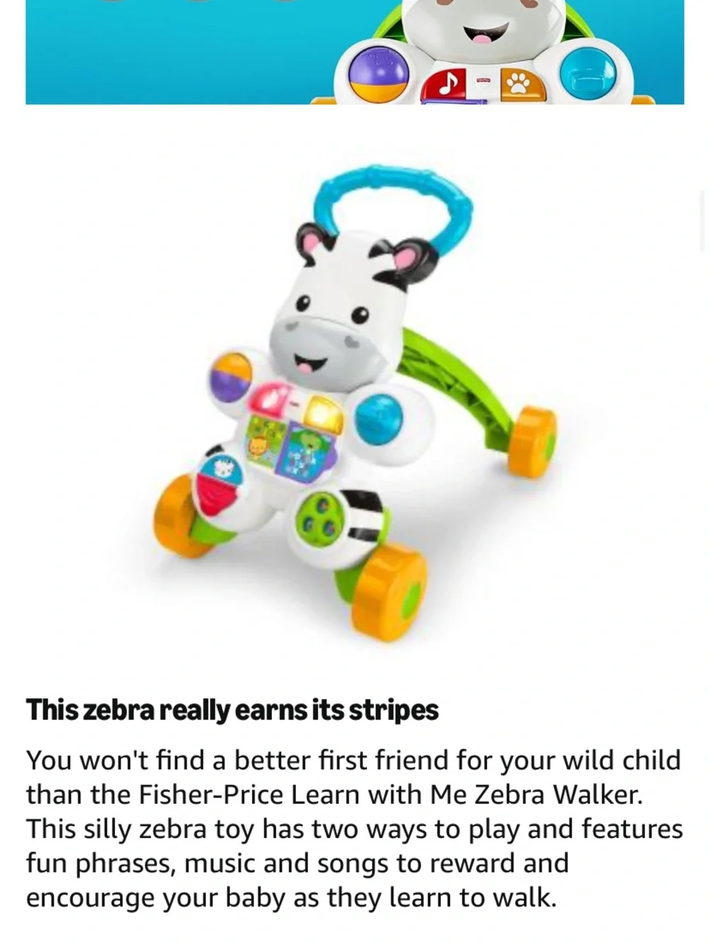 Fisher-Price Baby Push Toy Learn with Me Zebra Walker Musical Learning Activity